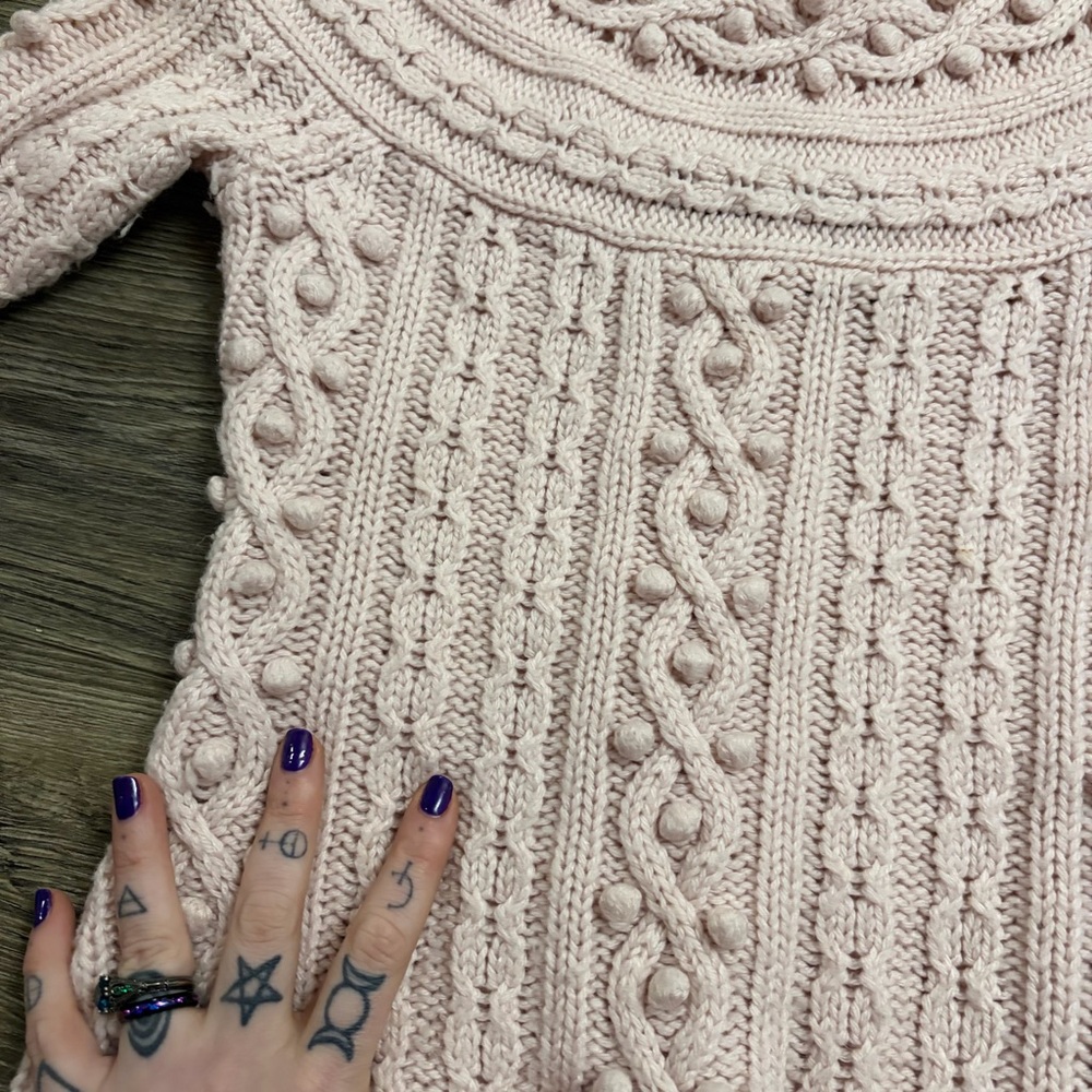 Y2K Vintage Moda International Wool Cable Knit Bobble Sweater (Ballet Pink) XS/S - Picture 3 of 7